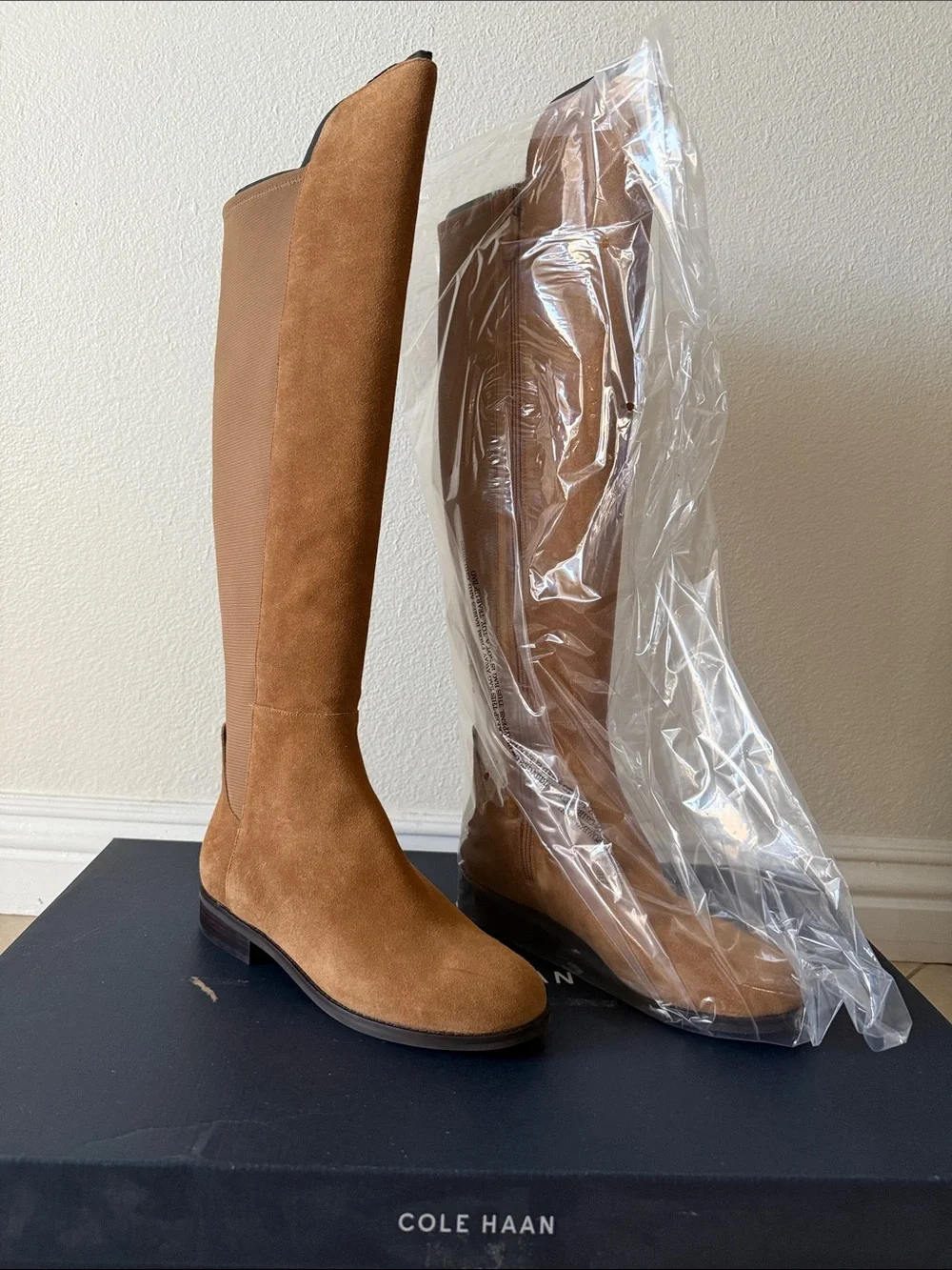 New Cole Haan Over-the-Knee Suede Boots in Cognac Brown